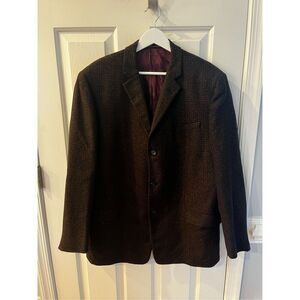 Lanificio Biella Copenhagen Black & Brown Wool Coat Jacket sz XL Great Piece